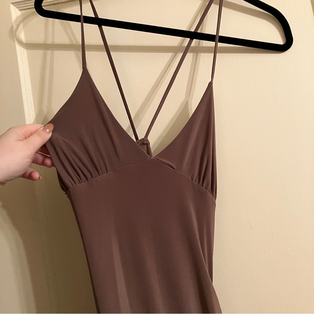 NWT Slinky Brown Rouched Midi - Picture 2 of 6